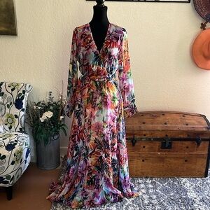 Spy Zone Exchange Colorful Floral Sheer Maxi Dress | Size L